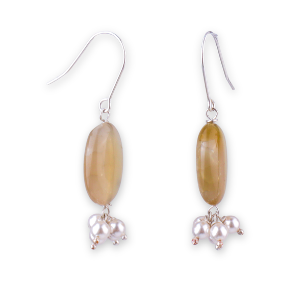 Yellow Agate & Pearl Silver Earrings (Project Handmade)