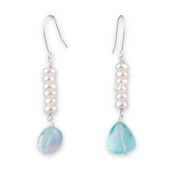 Aquamarine & Freshwater Pearl Silver Earrings (Project Handmade)