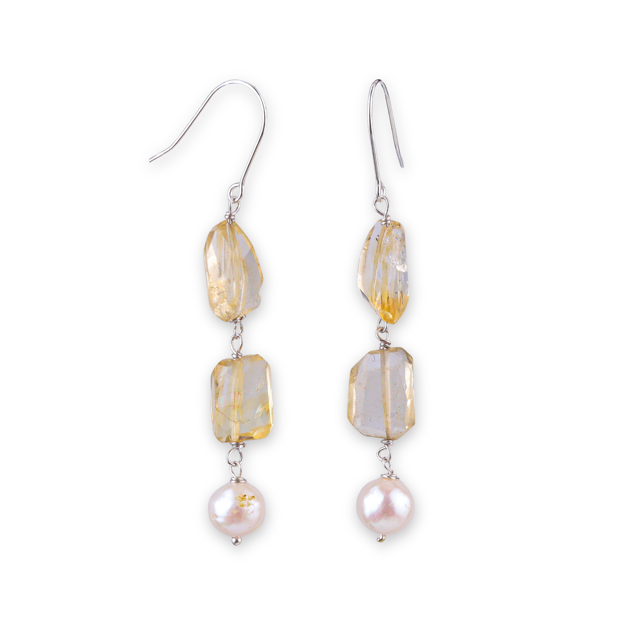 Citrine & Pearl Silver Earrings (Project Handmade)