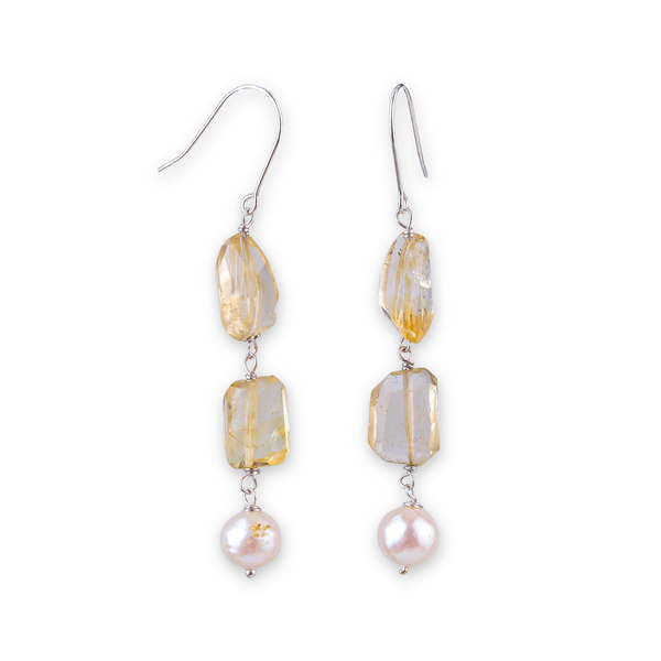 Citrine & Pearl Silver Earrings (Project Handmade)