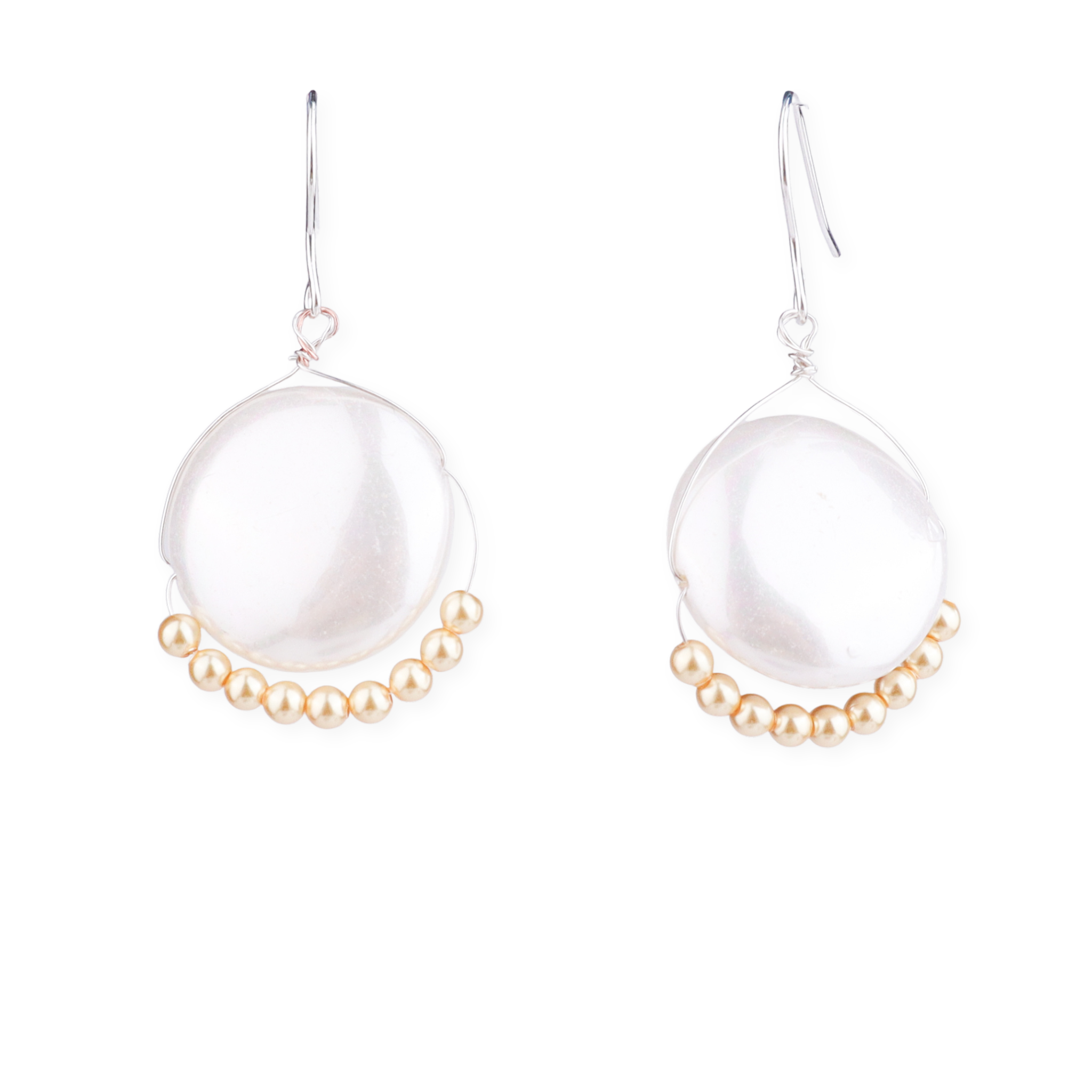 Silver Coin Earrings with Golden Pearls (Project Handmade)