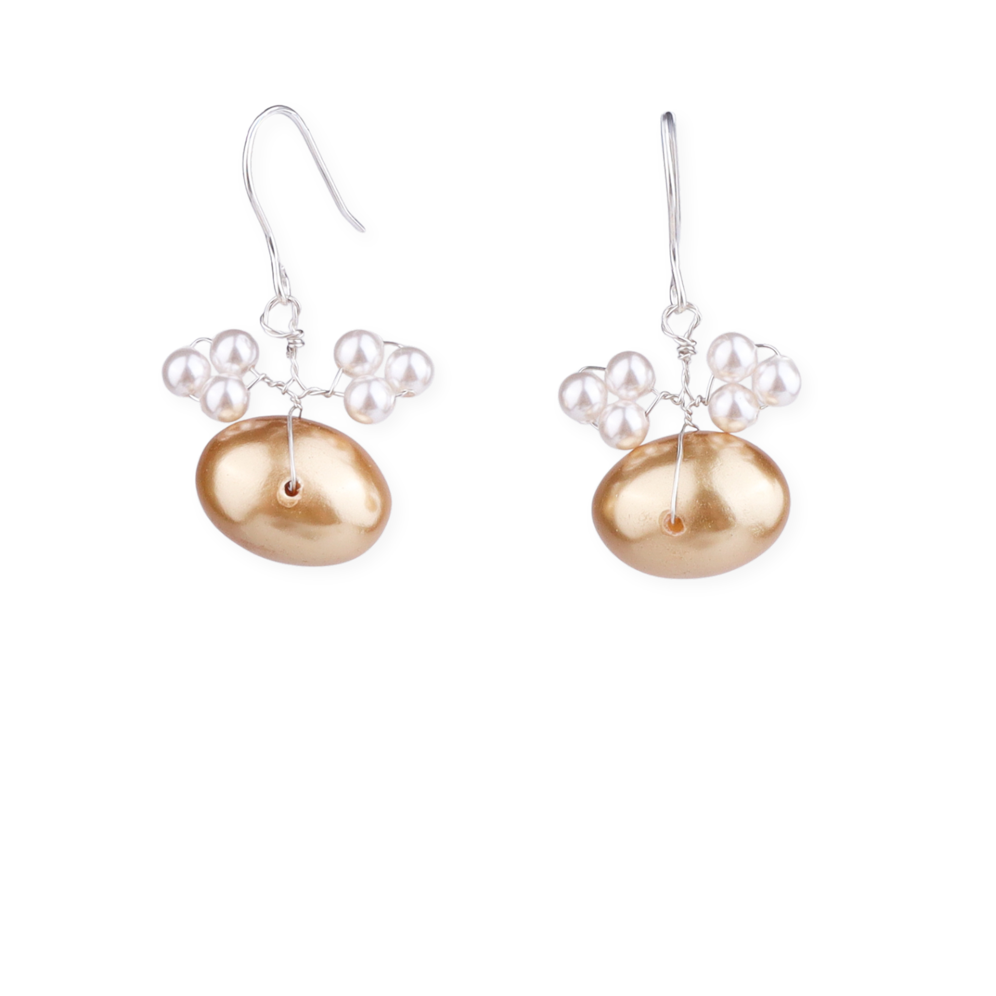 Silver Earrings with White & Golden Pearls (Project Handmade)