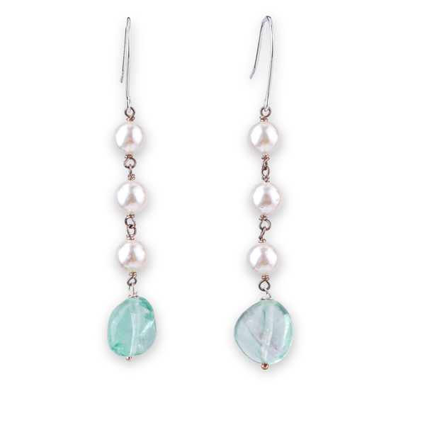 Aquamarine & Pearl Silver Earrings (Project Handmade)