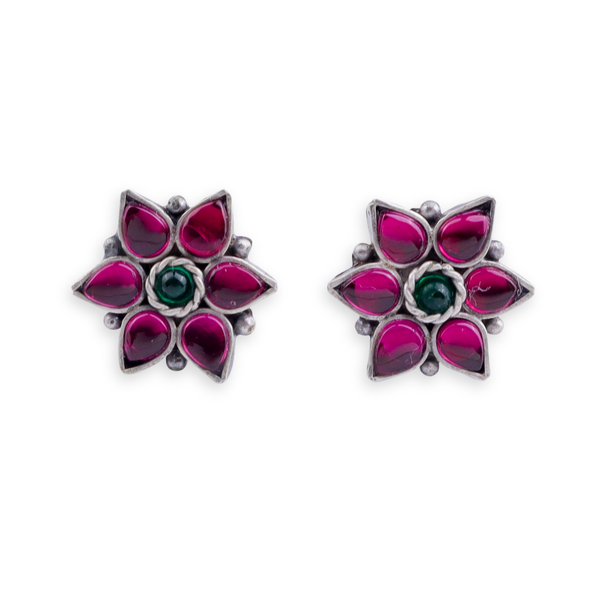 Silver Pink Nakshatra Flower Earring
