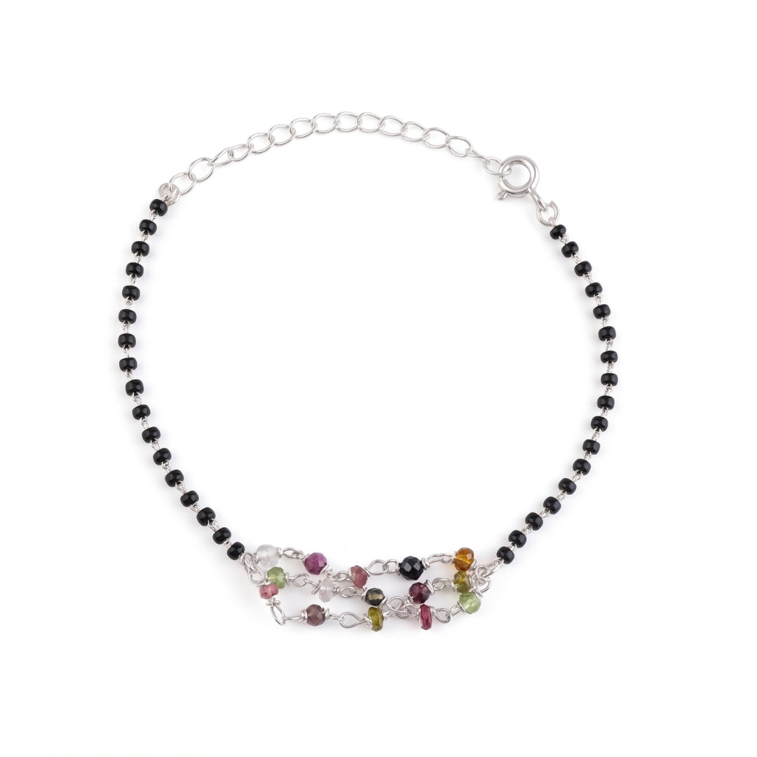 Multicolor Stone Ganthan Silver Mangalsutra Bracelet (Project Handmade)