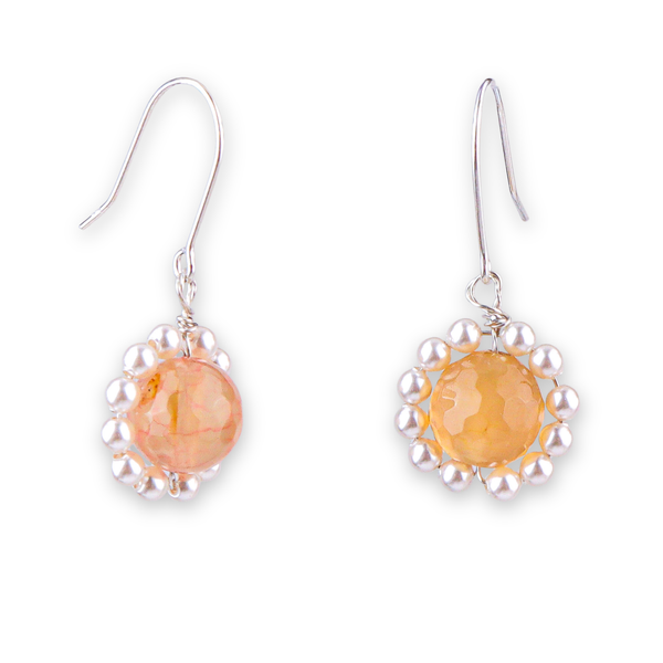 Yellow Agate & Pearl Silver Earrings (Project Handmade)