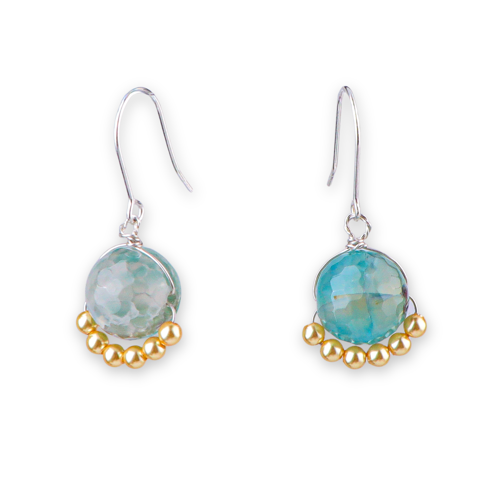 Blue Agate & Golden Pearl Silver Earrings (Project Handmade)