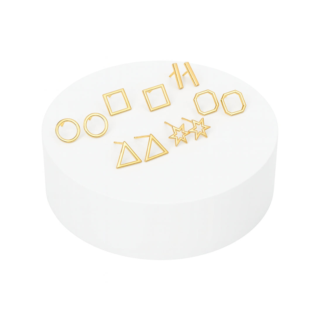 The Geometry Box: Set of 6 |  92.5 Silver | 22K Gold Plated