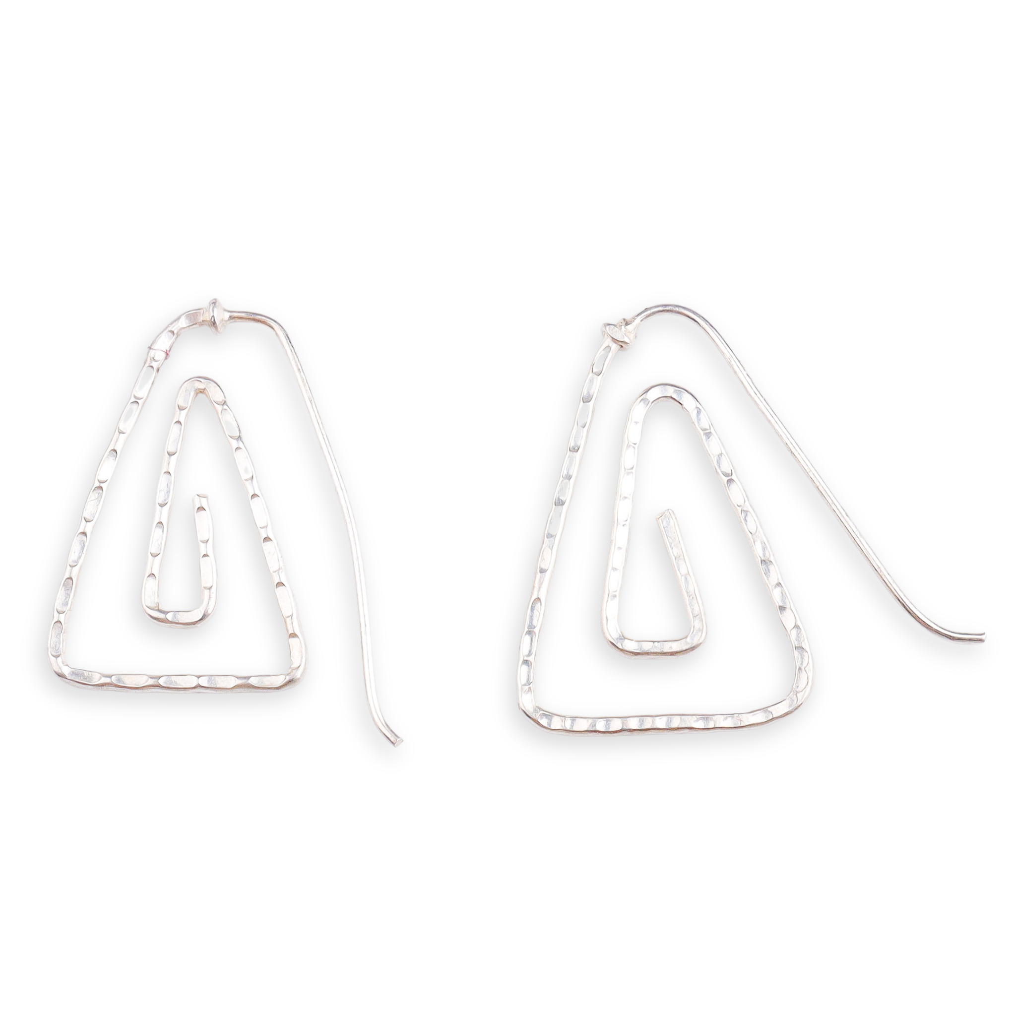 Silver Spiral Triangle Hammered Earrings