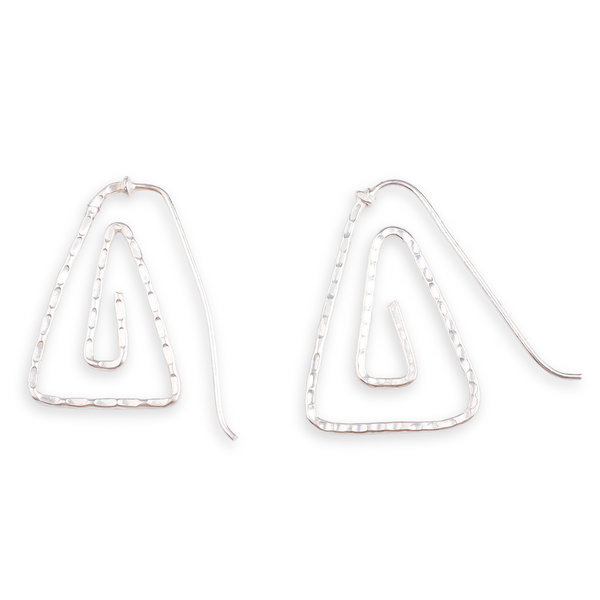 Silver Spiral Triangle Hammered Earrings