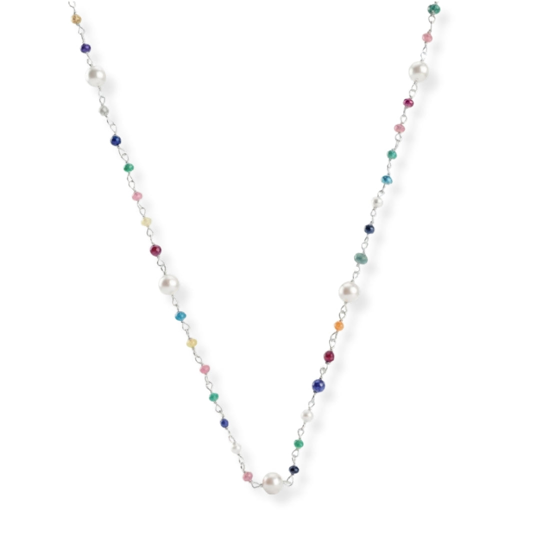 Multicolour Small Stone Ganthan Necklace with Pearls – 26 Inches (Project Handmade)