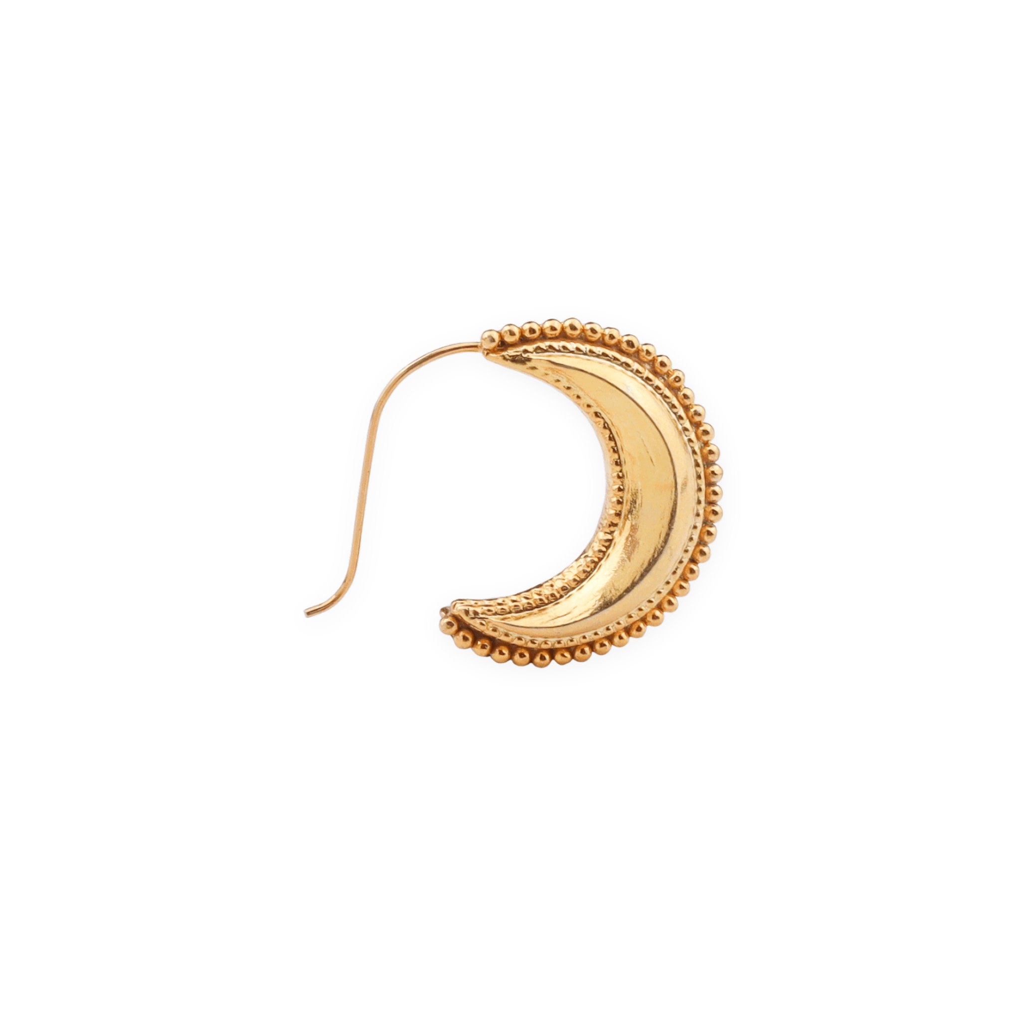 Gold crescent moon nosepin with beaded border for body jewelry