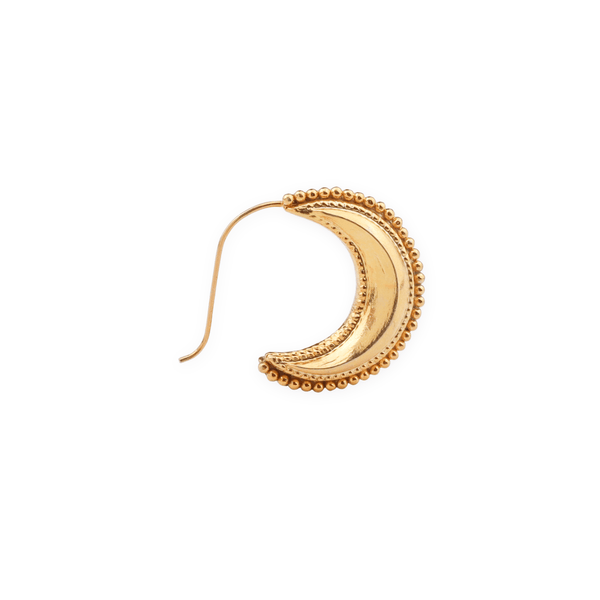 Gold crescent moon nosepin with beaded border for body jewelry