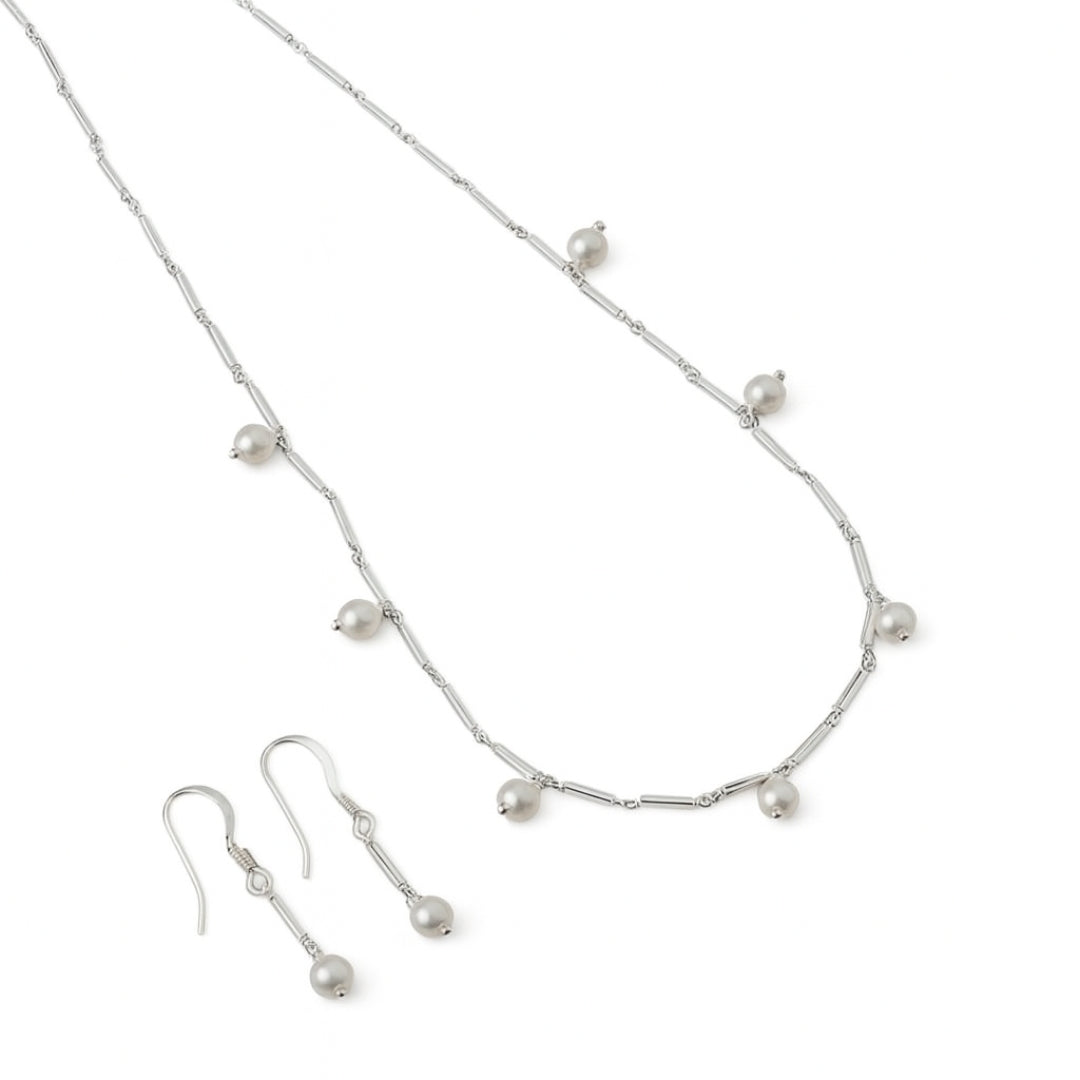 Everyday wear Silver Pipe with Pearls Set