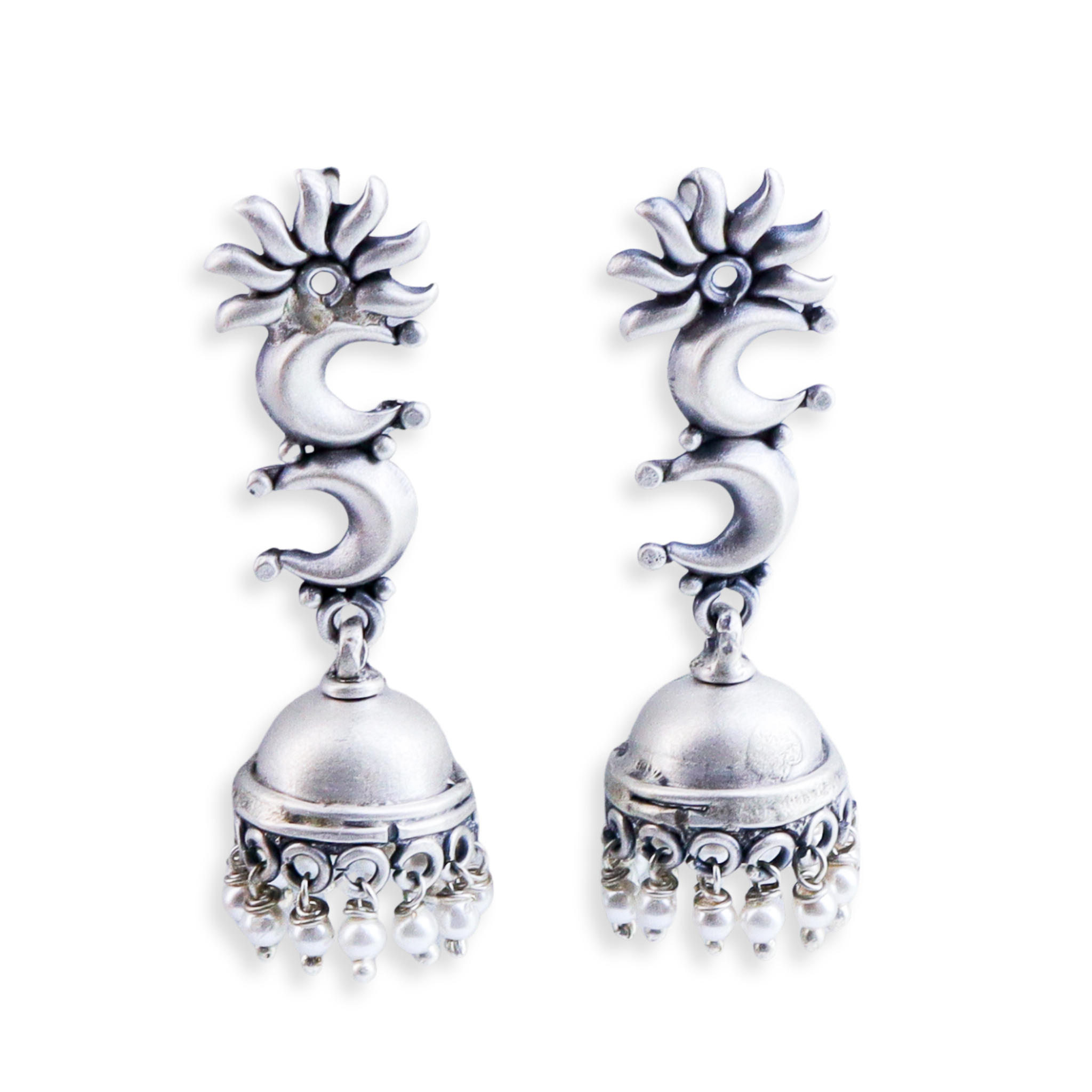 Mini Chaand Phool Jhumki - Small sized silver jhumka