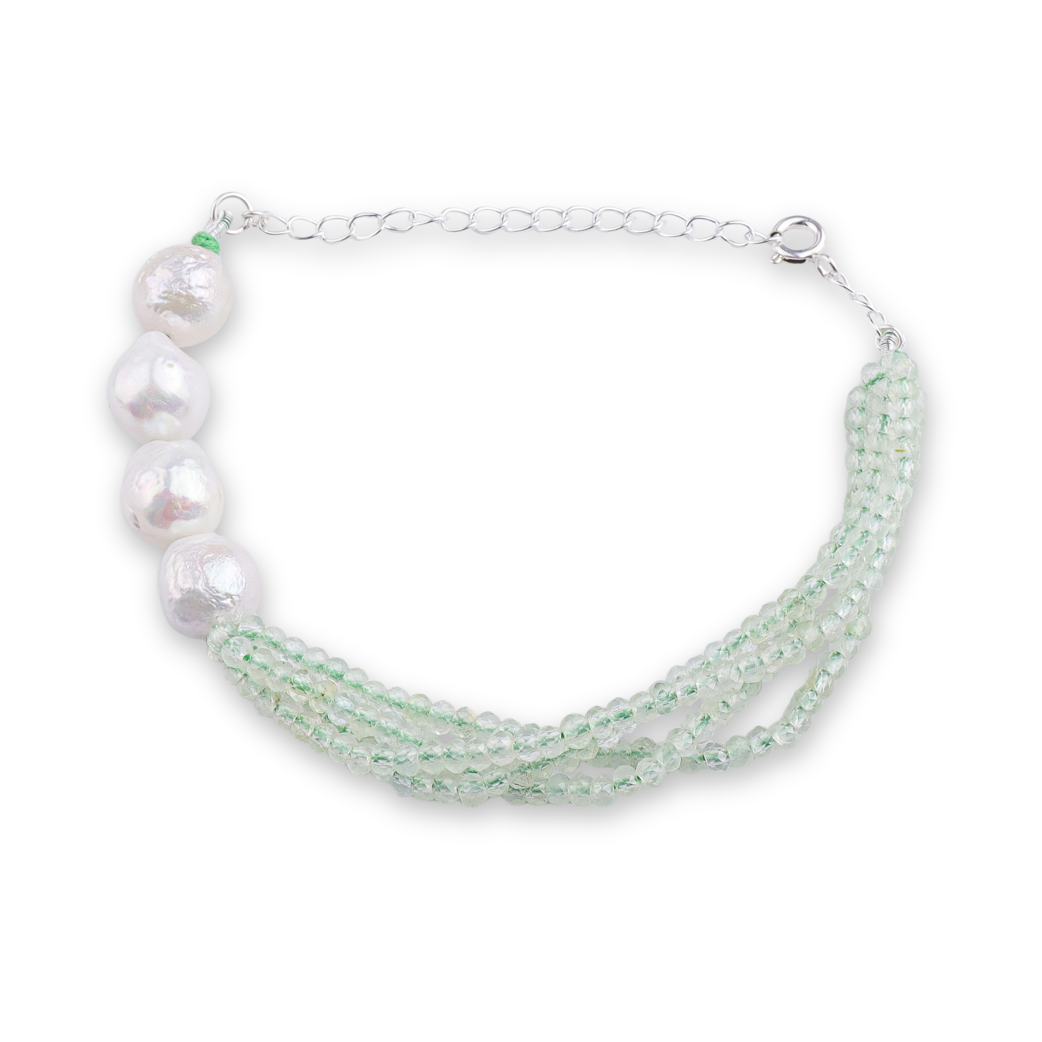 Peridot & Baroque Pearl Silver Bracelet (Project Handmade)