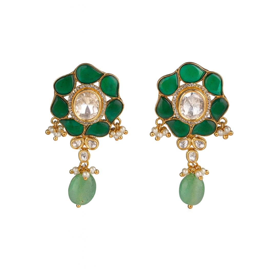 Gold Plated Silver Earring with Green onyx stones