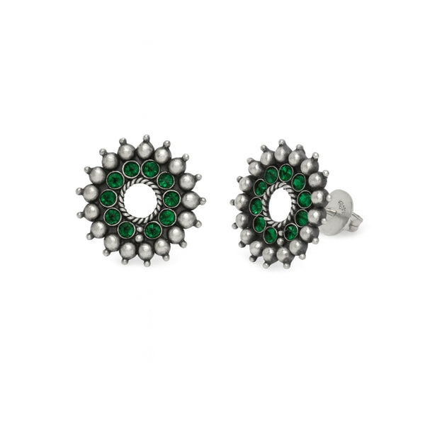 Chakra - Karwar Studs (Green) | 92.5 Silver