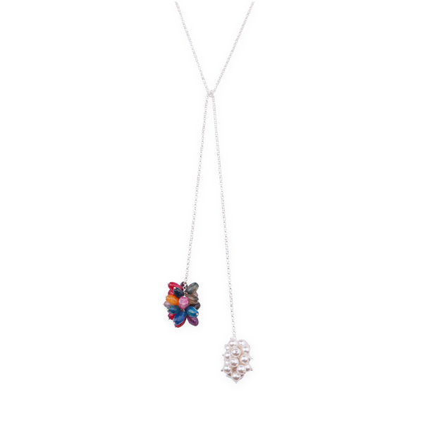 Tie & Wear Necklace - Multicolour Semiprecious Stones & Pearls