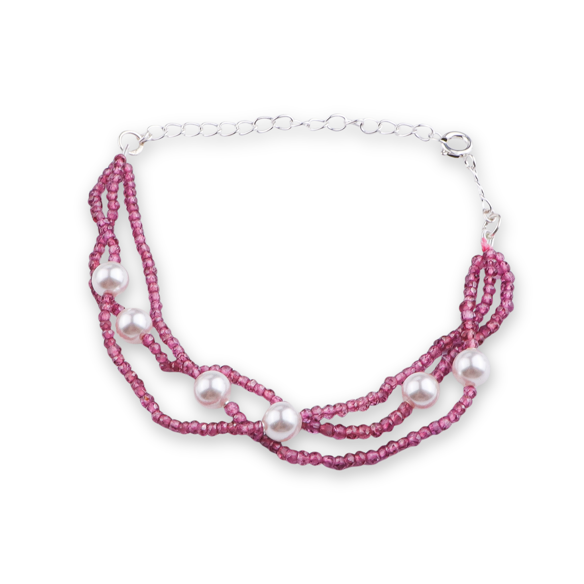 Ruby & Pearl Silver Bracelet (Project Handmade)