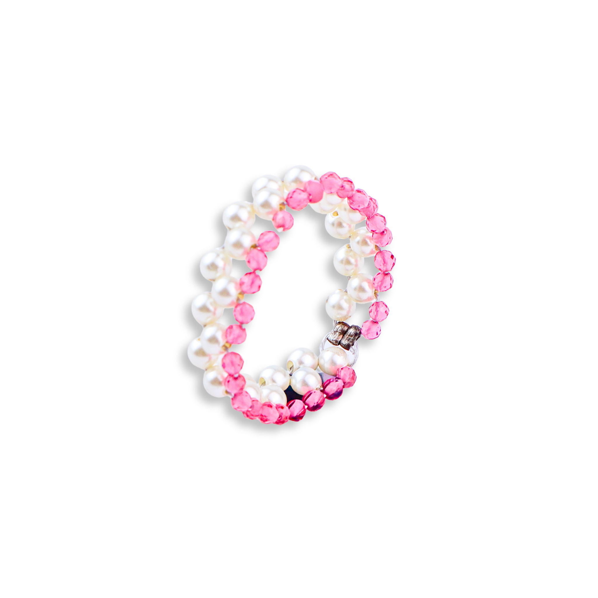 Silver Pearls Ring with Ruby Stones