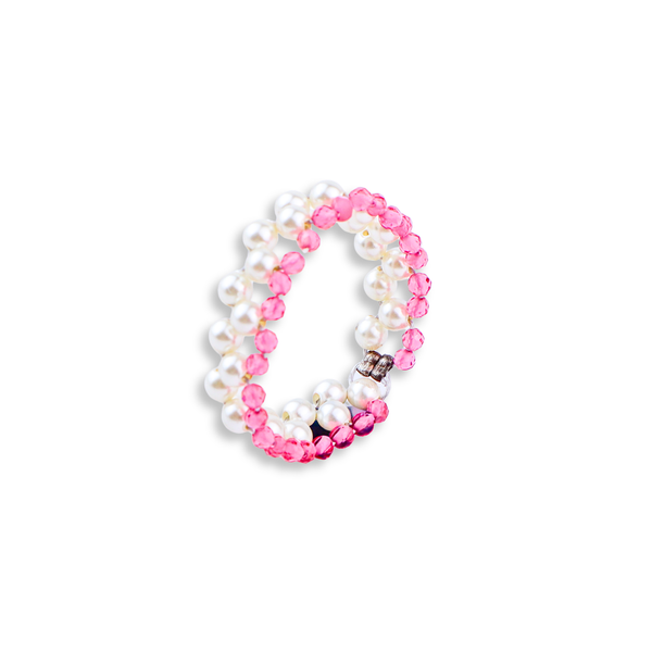 Silver Pearls Ring with Ruby Stones