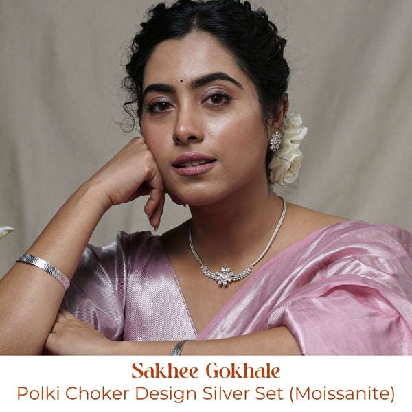 Polki Choker Design Silver Set (Moissanite)