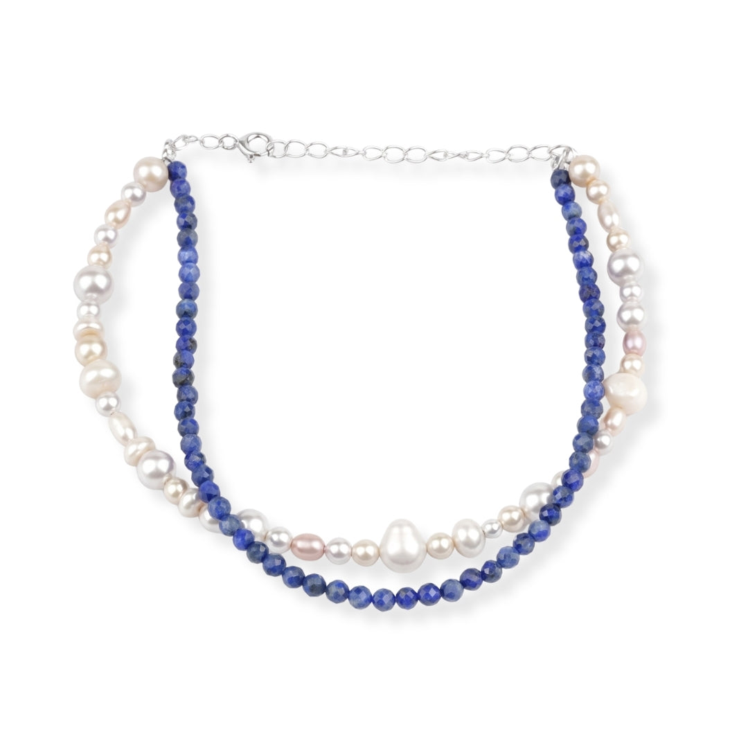 Freshwater Pearl & Lapis Lazuli Anklet (Project Handmade)