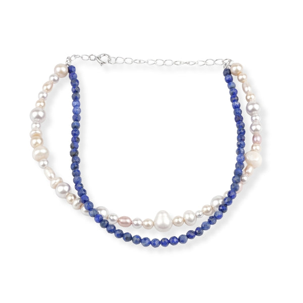 Freshwater Pearl & Lapis Lazuli Anklet (Project Handmade)