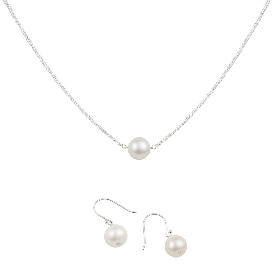 Classic pearl silver set - 10 mm fresh water pearl