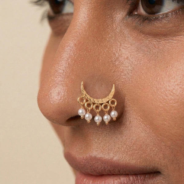 Hammered Chandrakor Pierced Nose Pin | 22K Gold-Plated (Large)