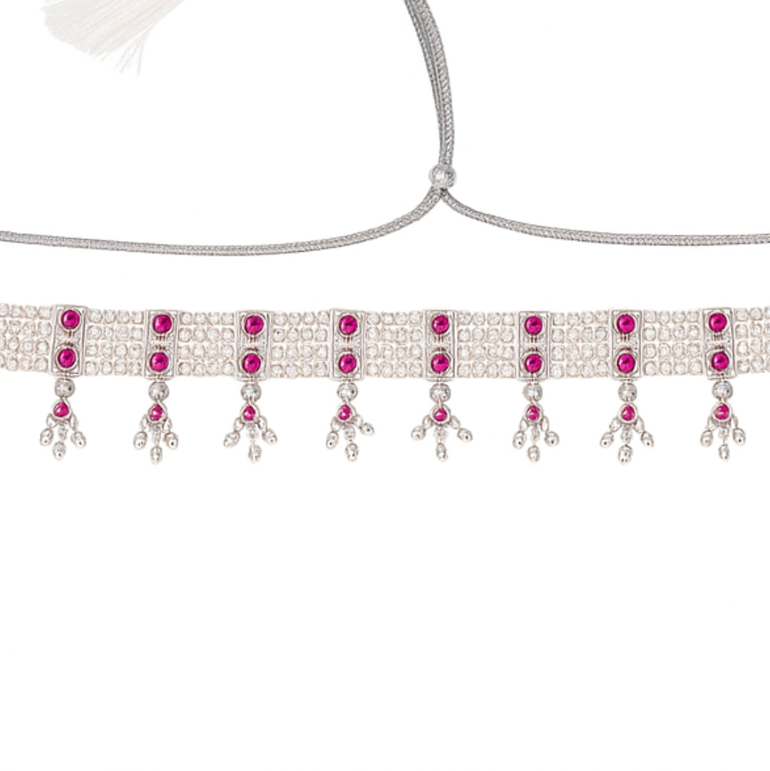 Silver Pink Stone and Pearls Chinchapeti Set