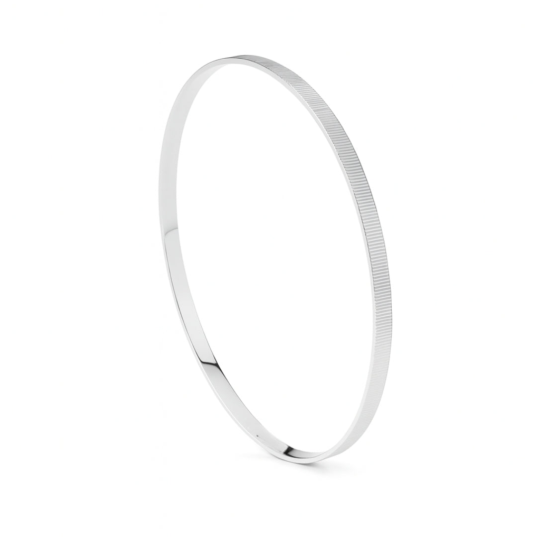Silver linear textured bangle