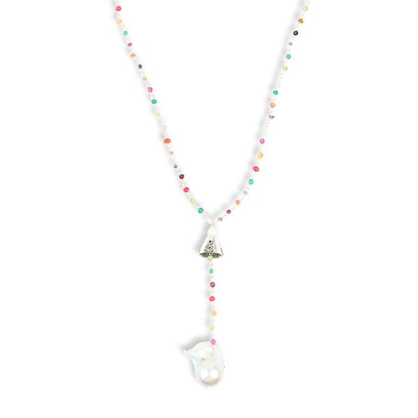Baroque Pearl & Multicolor Stones Y Necklace (Project Handmade)