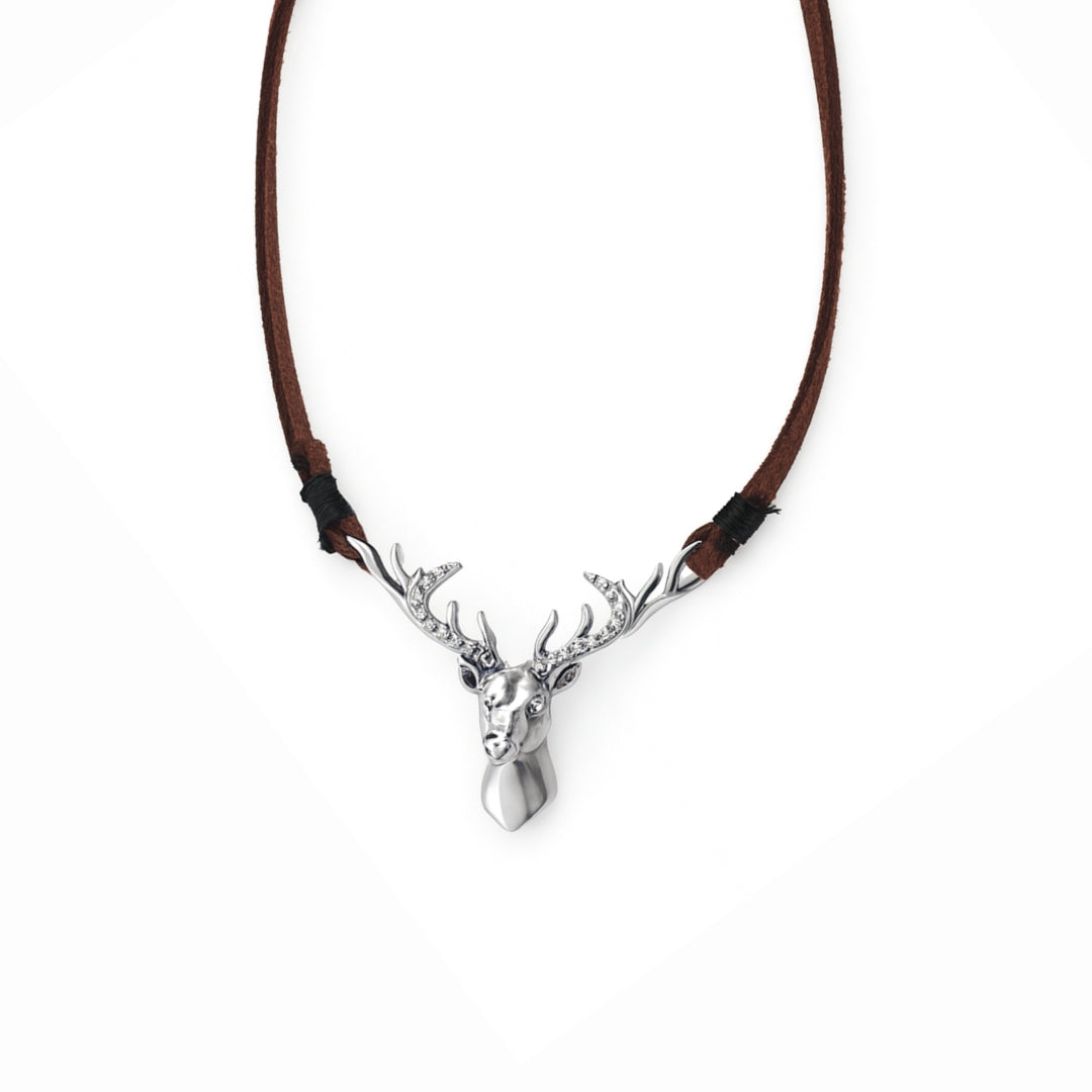 Silver Deer pendant with Suede cord (Unisex)
