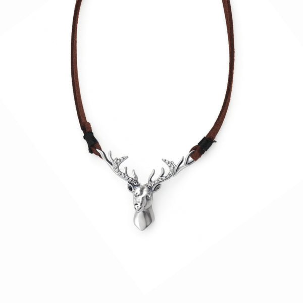 Silver Deer pendant with Suede cord (Unisex)