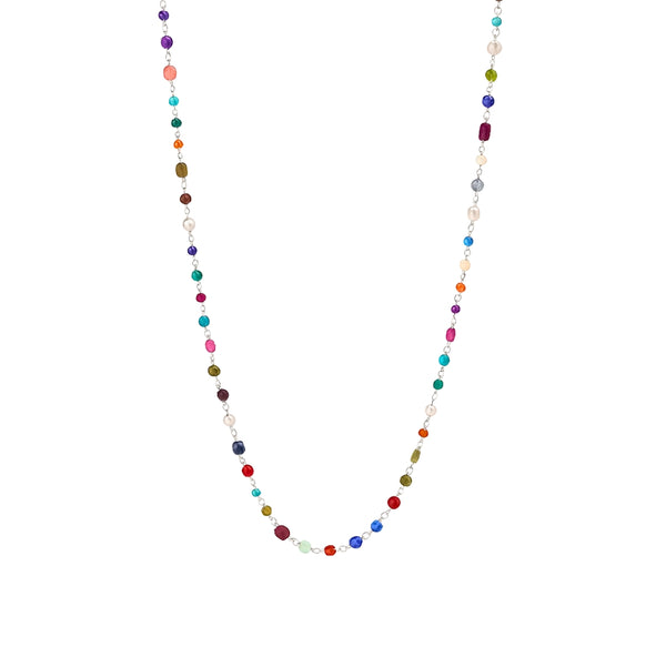 Multicolour Ganthan 20 inch necklace front view in 92.5 silver