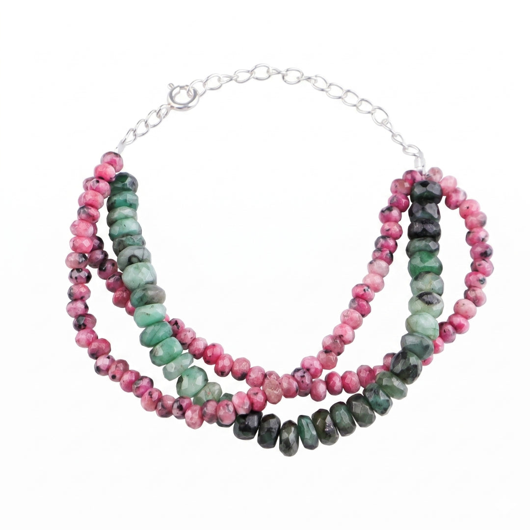 Pink Jade & Opal Silver Bracelet (Project Handmade)