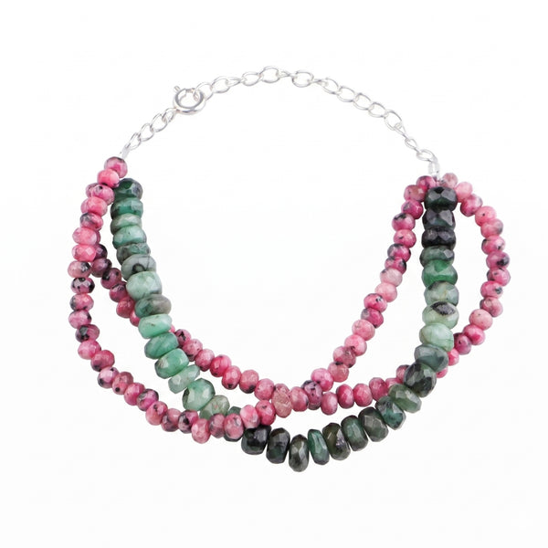 Pink Jade & Opal Silver Bracelet (Project Handmade)