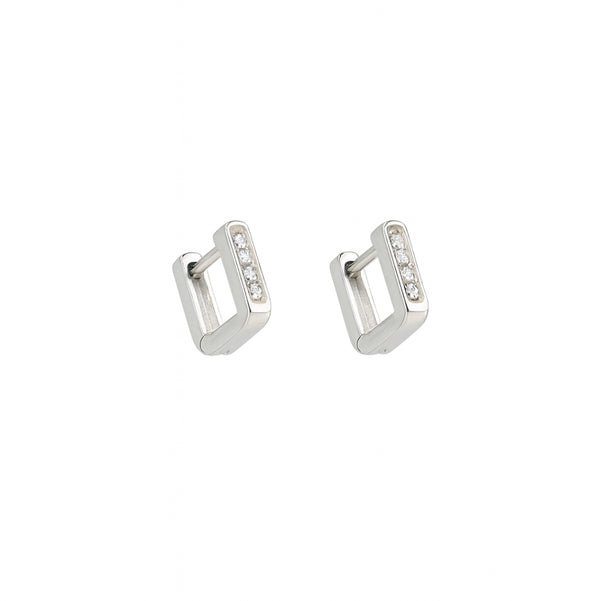 Small CZ U Shape Silver Earrings