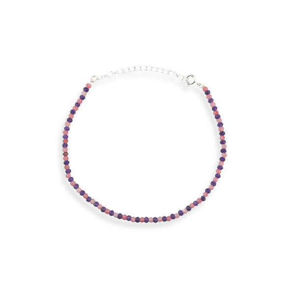 Pink & Purple Jade Silver Anklet (Project Handmade)
