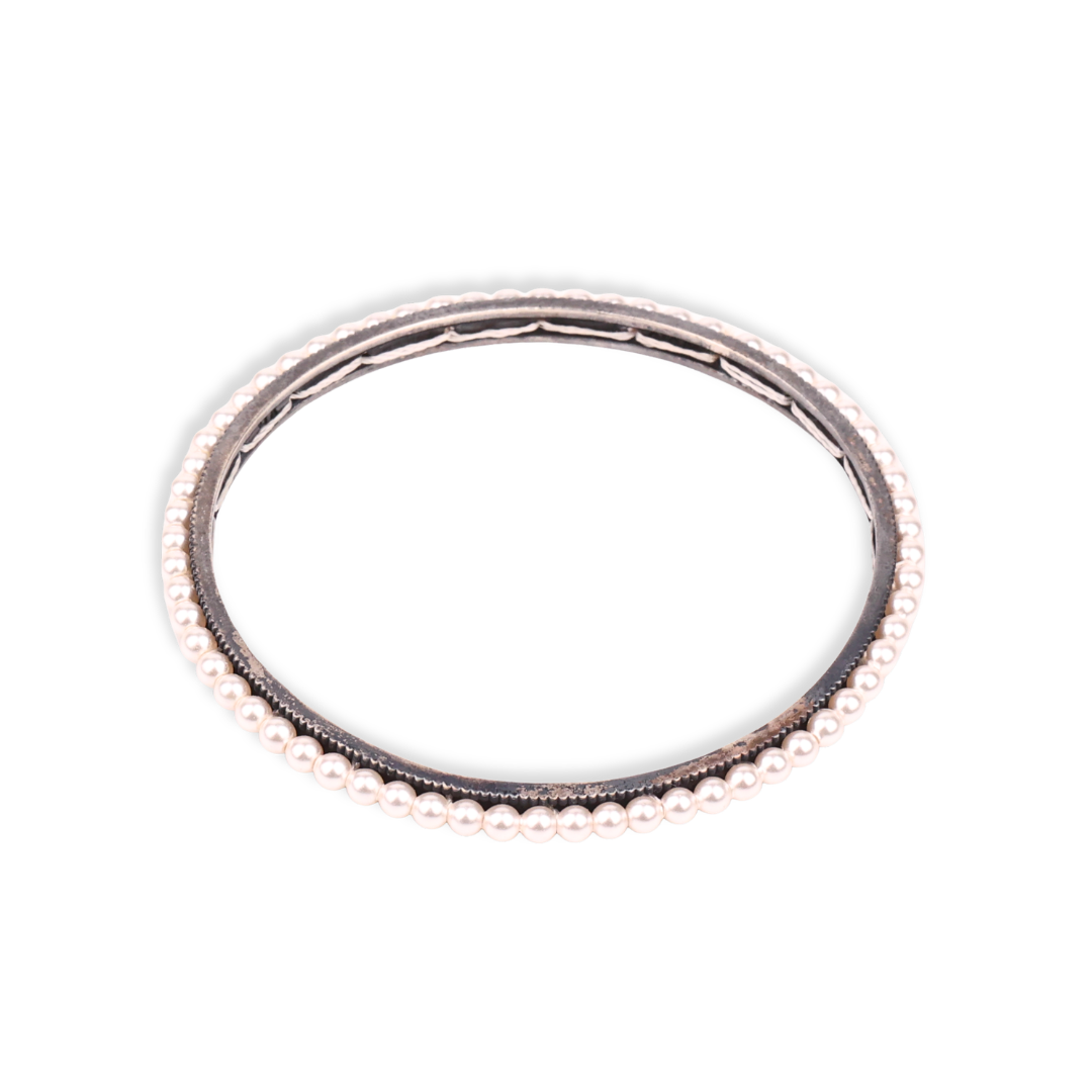 Oxidised Silver Pearl Bangle