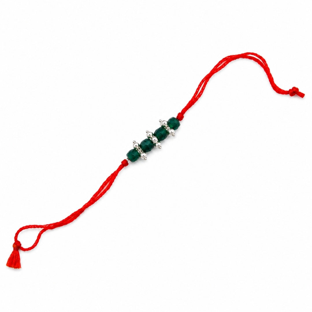 Green Onyx & Pearl Bunch Rakhi (Project Handmade)