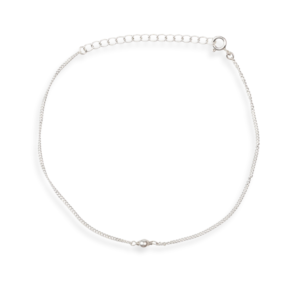 Silver Chain Anklet with 4mm Pearl