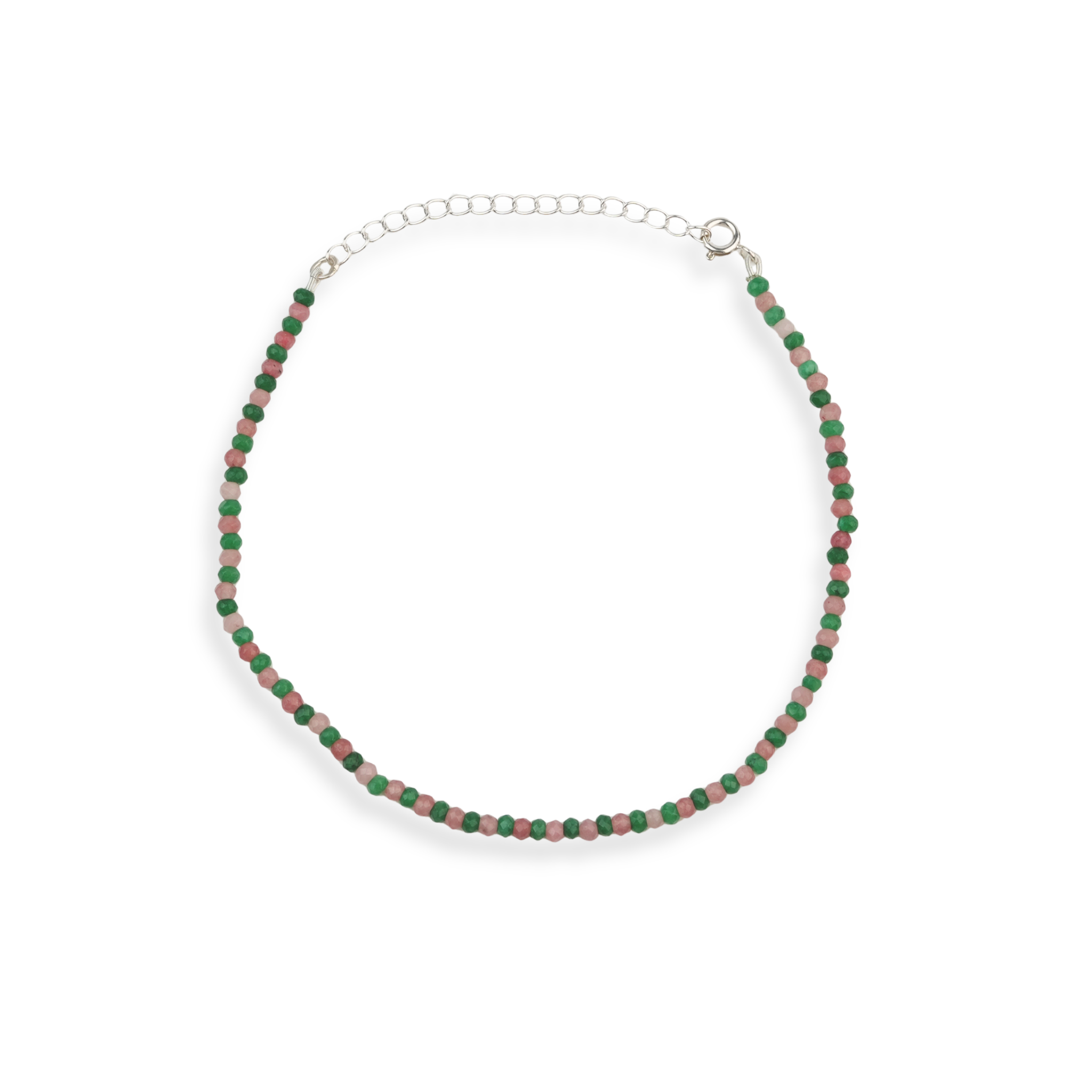Green & Pink Jade Silver Anklet (Project Handmade)