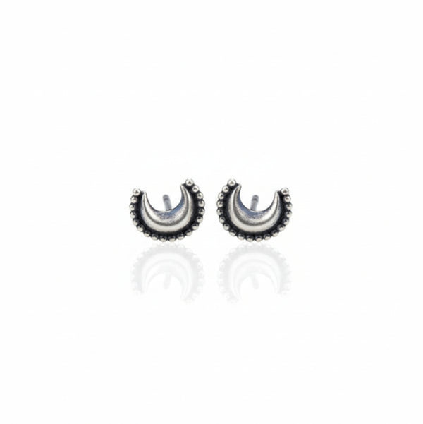 Silver crescent stud earrings