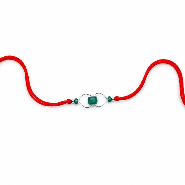 Green Onyx Silver Rakhi in 92.5 sterling silver