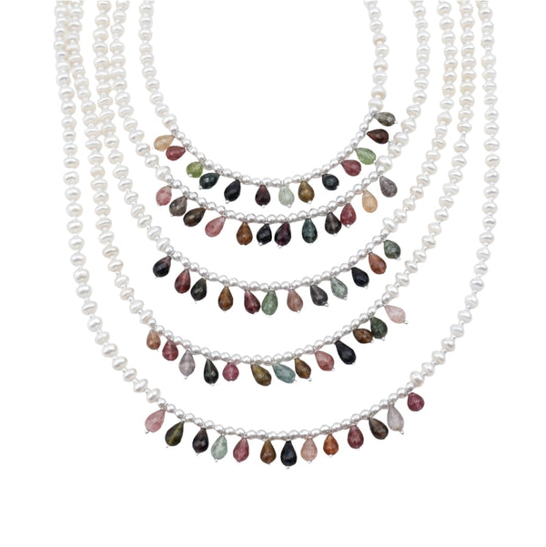 Luxe Necklace - Tourmaline and Fresh Water Pearls