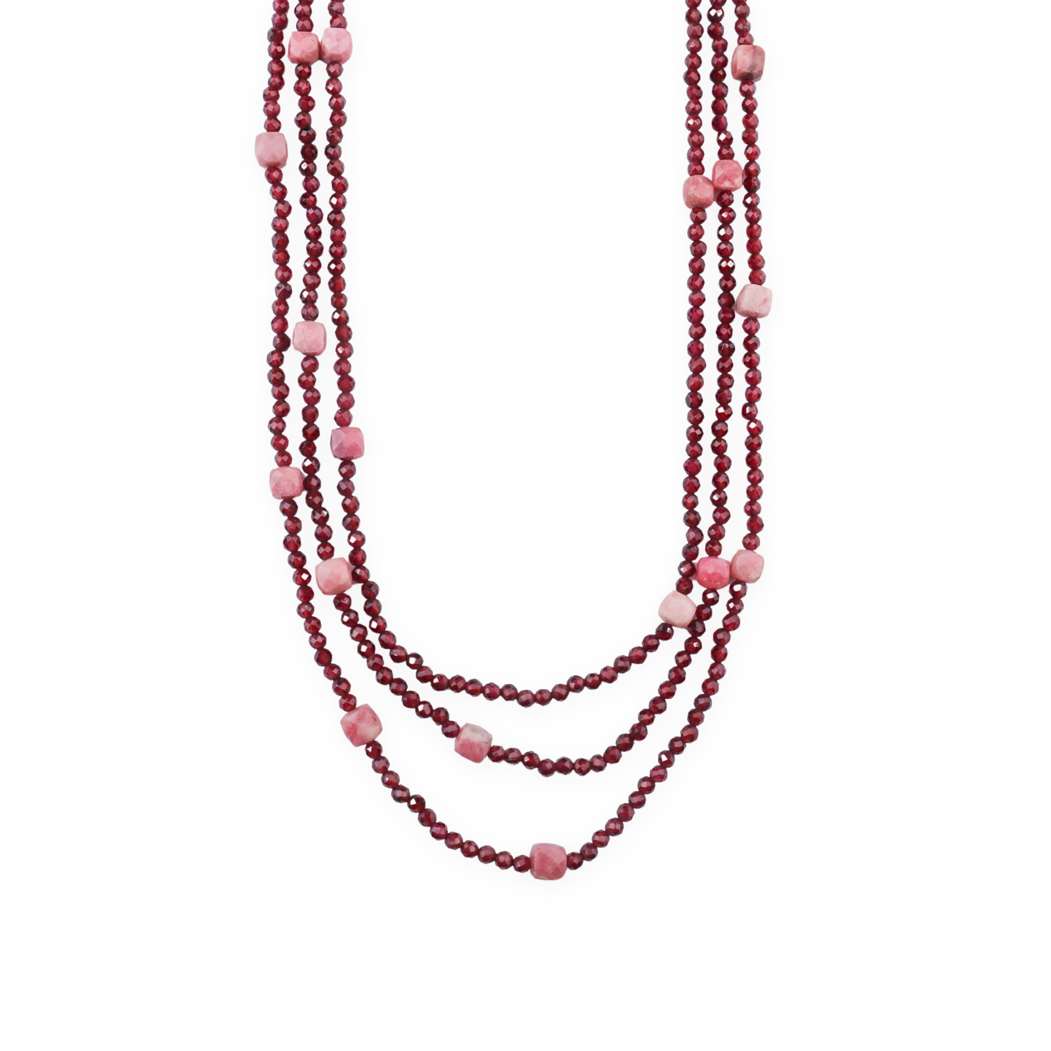 3 Layer Galaxy Necklace - Garnet &  Pink Opal