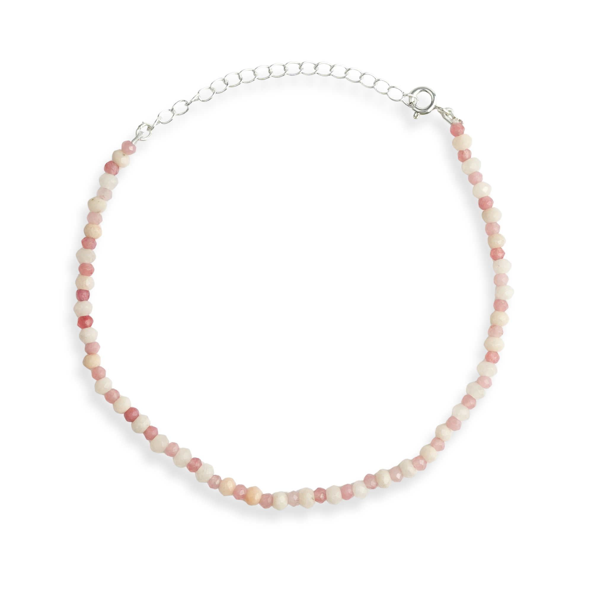 White & Pink Jade Silver Anklet (Project Handmade)
